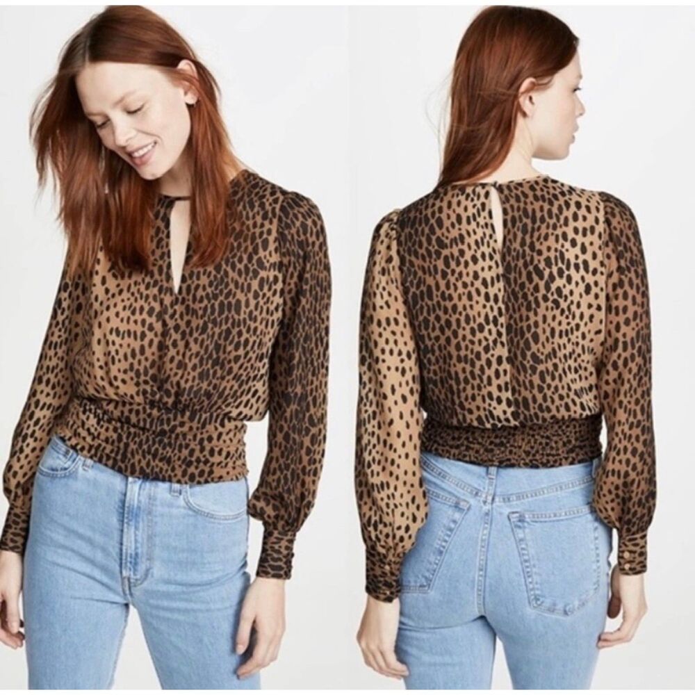 GOOD AMERICAN Double Keyhole Leopard Print Blouse, Sz XS